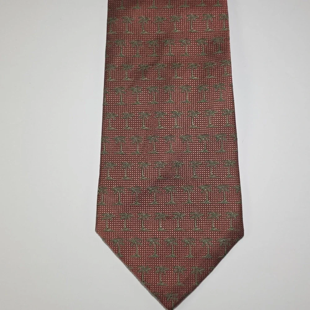 Tommy Bahama Silk Tie Brown‎ Green Palm Tree Tropical Island Wide Necktie